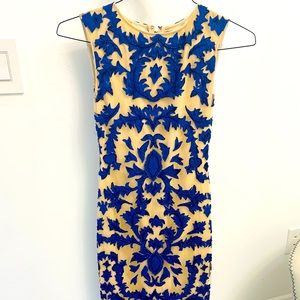 Alice + Olivia cobalt nude beaded sequin midi dress
